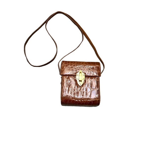 MAXIMA MADE IN ITALY BROWN ALLIGATOR MINI CROSSBODY HARD CASE - Picture 7 of 10
